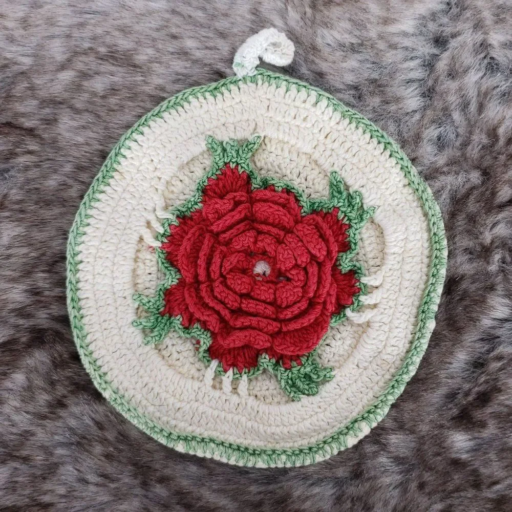 RosePot Holders, Hot Oven Pads, Hand Crochet, Kitchen Accessory, Farmhouse, Cabi